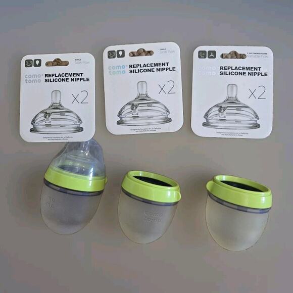 Como Tomo Replacement, Silicone Nipple 0-6+ Months (3 Sets) and 3-4oz. bottles‎ - Picture 1 of 6
